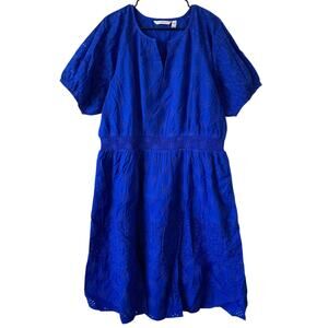 ISAAC MIZRAHI LIVE NWOT Cotton Eyelet Tiered Midi Dress Royal Blue Size XLP